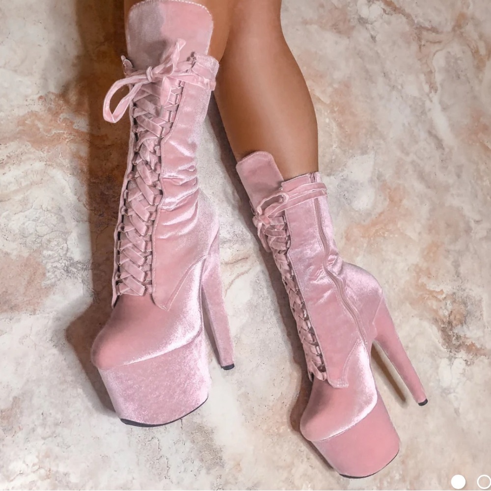 Boots AND Protectors Worn 1x Velvet Baby Pink 7in Exotic Pole Dance Hella Heels